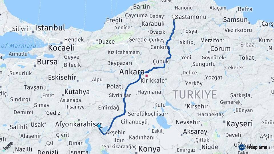 Afyonkarahisar Sultandağı Kastamonu Arası Kaç Km - Yol Haritası