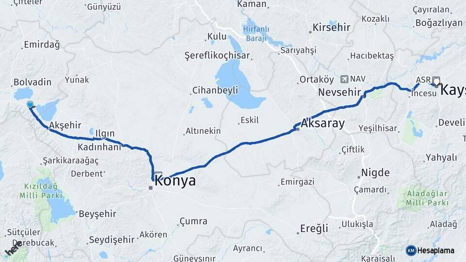 Afyonkarahisar Sultandağı Kayseri Arası Kaç Km - Yol Haritası
