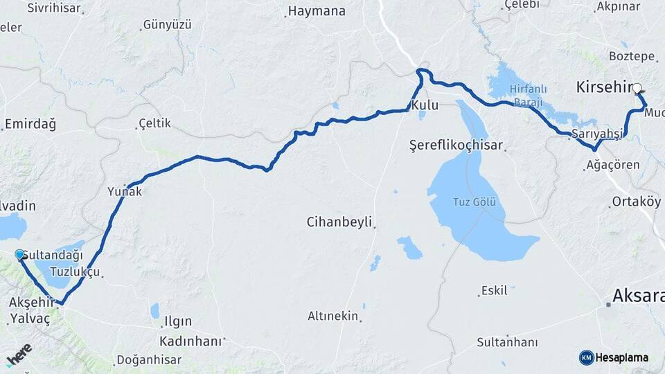 Afyonkarahisar Sultandağı Kırşehir Arası Kaç Km - Yol Haritası