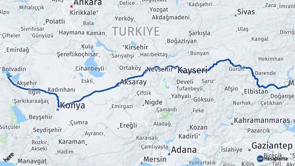 Afyonkarahisar Sultandağı Malatya Arası Kaç Km - Yol Haritası