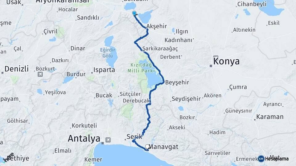 Afyonkarahisar Sultandağı Manavgat Antalya Arası Kaç Km - Yol Haritası