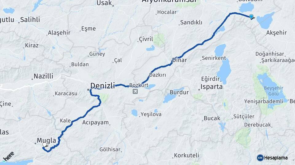 Afyonkarahisar Sultandağı Muğla Arası Kaç Km - Yol Haritası