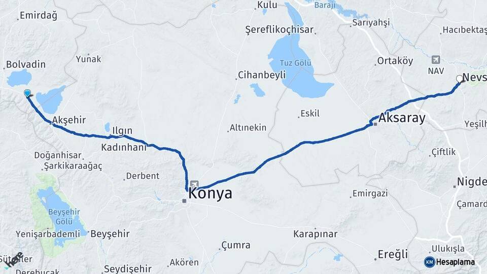 Afyonkarahisar Sultandağı Nevşehir Arası Kaç Km - Yol Haritası
