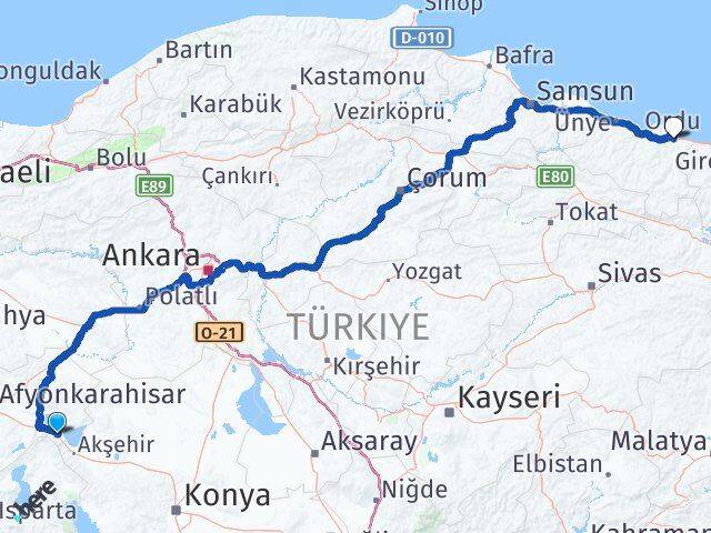 Afyonkarahisar Sultandağı Ordu Arası Kaç Km - Yol Haritası