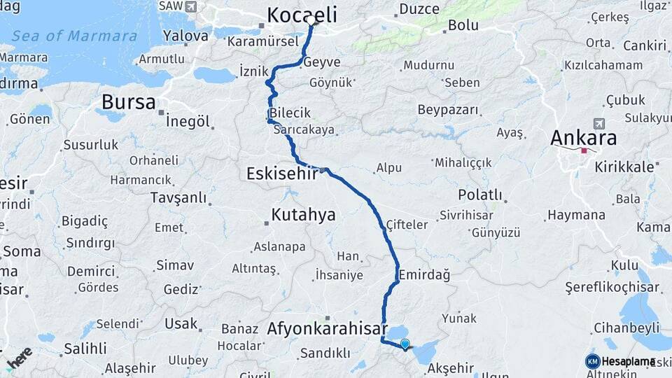 Afyonkarahisar Sultandağı Sakarya Arası Kaç Km - Yol Haritası