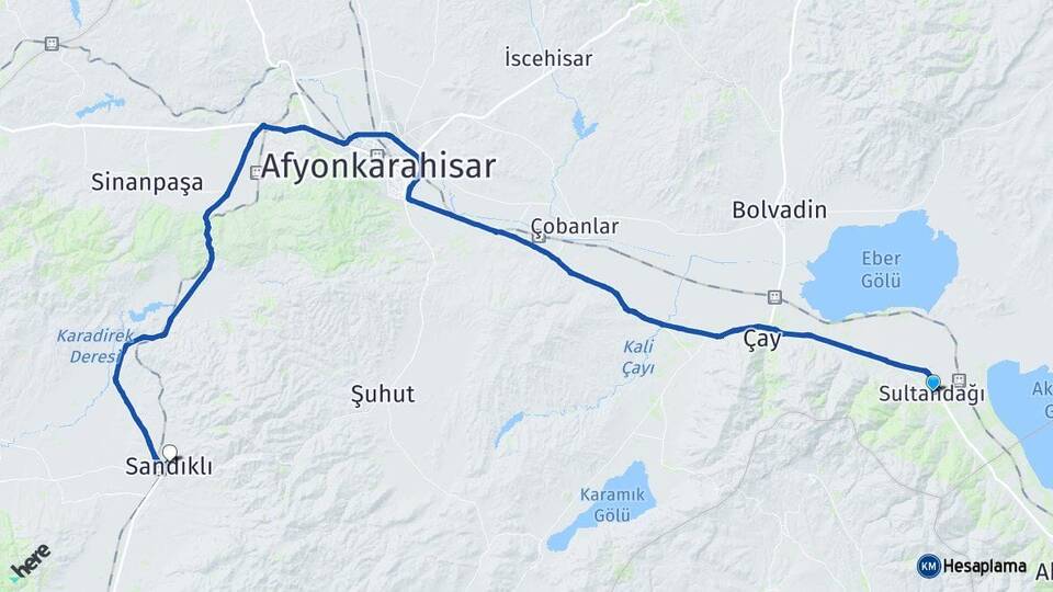 Afyonkarahisar Sultandağı Sandıklı Arası Kaç Km - Yol Haritası