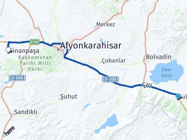 Afyonkarahisar Sultandağı Sinanpaşa Arası Kaç Km - Yol Haritası