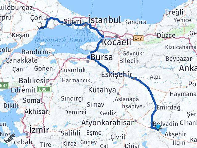 Afyonkarahisar Sultandağı Tekirdağ Arası Kaç Km - Yol Haritası