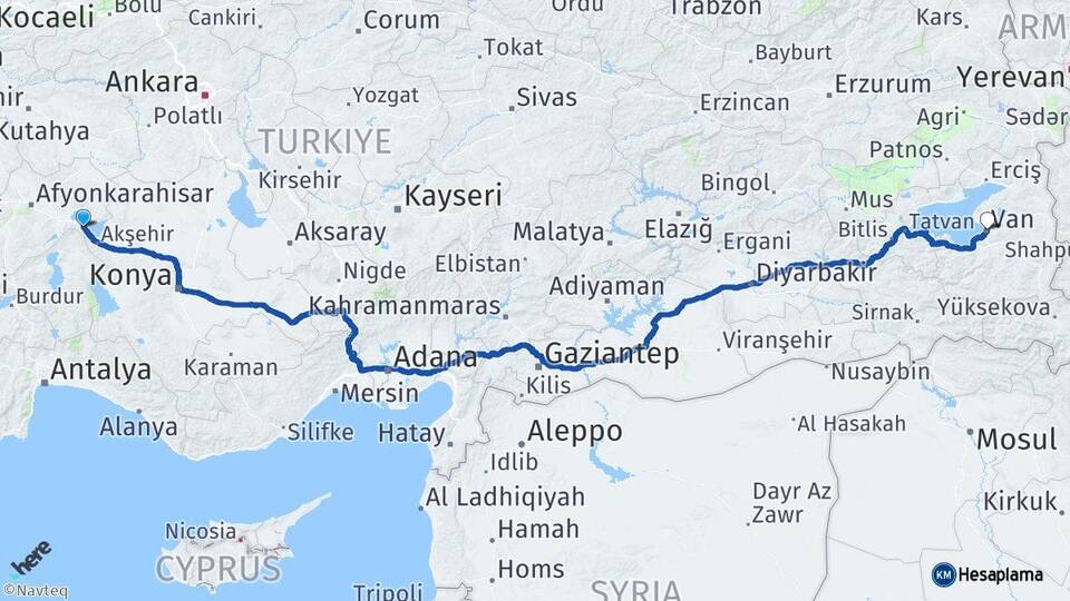Afyonkarahisar Sultandağı Van Arası Kaç Km - Yol Haritası