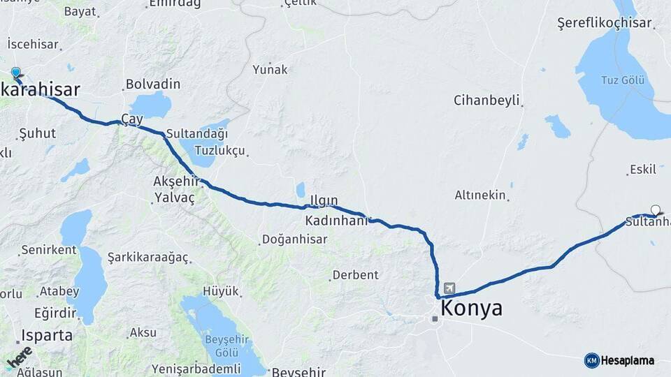 Afyonkarahisar Sultanhanı Aksaray Arası Kaç Km - Yol Haritası