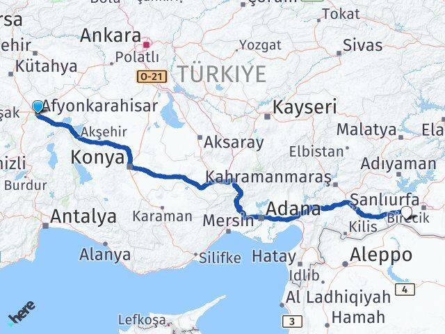 Afyonkarahisar Suruç Şanlıurfa Arası Kaç Km - Yol Haritası