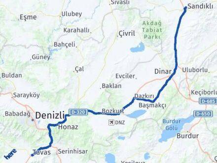 Afyonkarahisar Tavas Denizli Arası Kaç Km - Yol Haritası