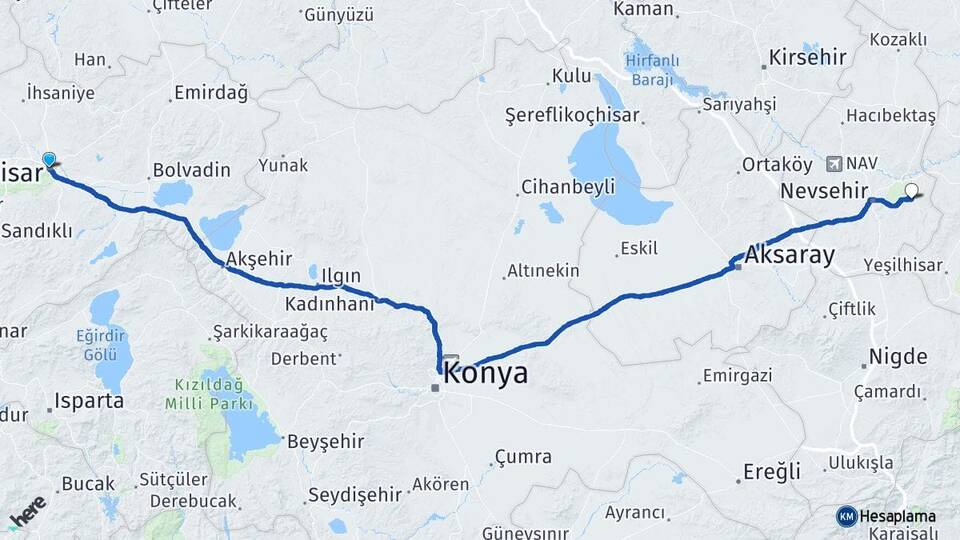 Afyonkarahisar Ürgüp Nevşehir Arası Kaç Km - Yol Haritası