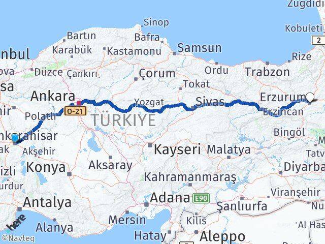 Afyonkarahisar Yakutiye Erzurum Arası Kaç Km - Yol Haritası