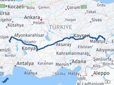Afyonkarahisar Yazıhan Malatya Arası Kaç Km - Yol Haritası