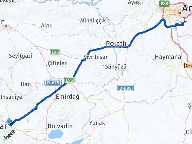 Afyonkarahisar Yıldırım Beyazıt Üniversitesi Arası Kaç Km - Yol Haritası