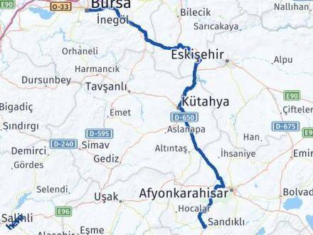 Afyonkarahisar Yıldırım Bursa Arası Kaç Km - Yol Haritası