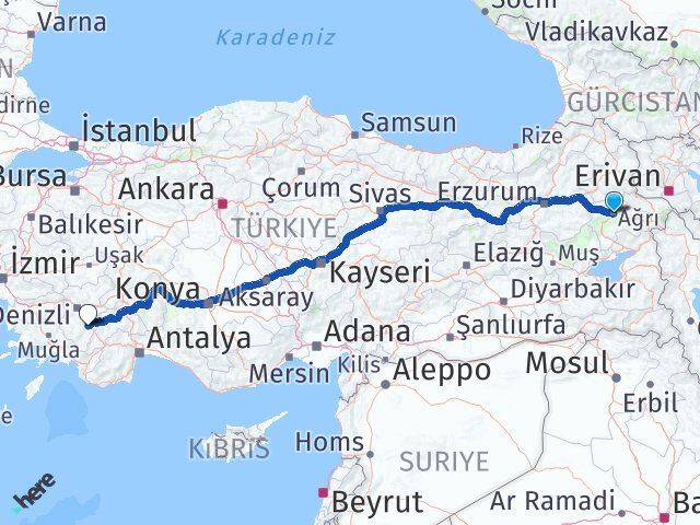 Ağrı Acıpayam Denizli Arası Kaç Km - Yol Haritası
