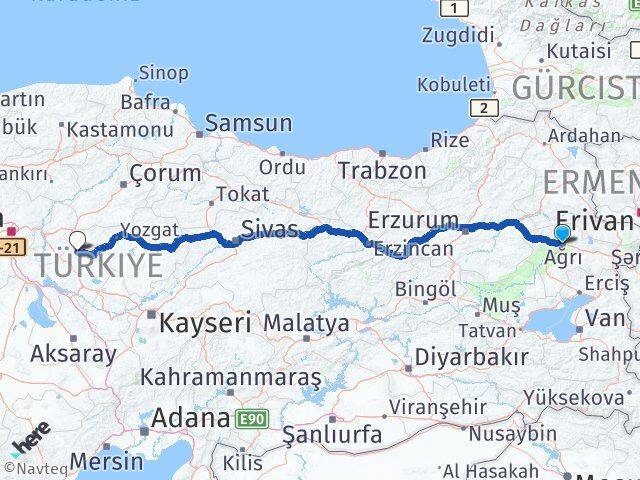 Ağrı Akçakent Kırşehir Arası Kaç Km - Yol Haritası