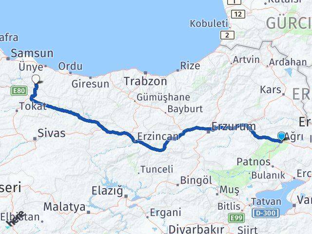 Ağrı Akkuş Ordu Arası Kaç Km - Yol Haritası
