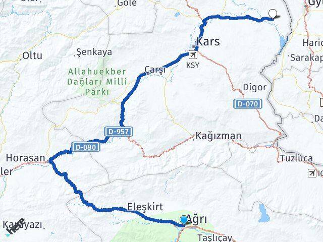 Ağrı Akyaka Kars Arası Kaç Km - Yol Haritası
