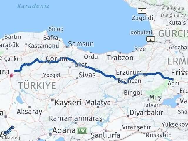 Ağrı Akyurt Ankara Arası Kaç Km - Yol Haritası