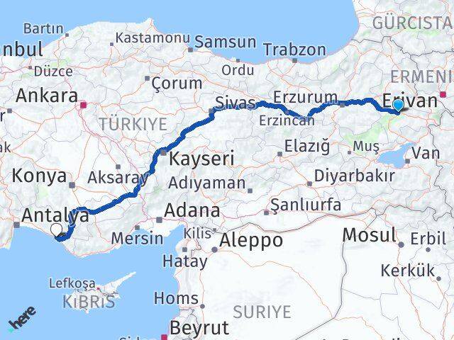 Ağrı Alanya Antalya Arası Kaç Km - Yol Haritası