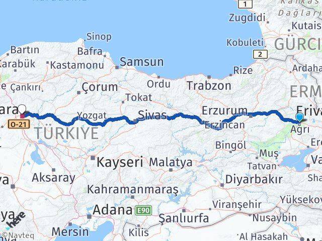 Ağrı Altındağ Ankara Arası Kaç Km - Yol Haritası