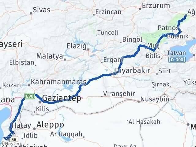 Ağrı Altınözü Hatay Arası Kaç Km - Yol Haritası