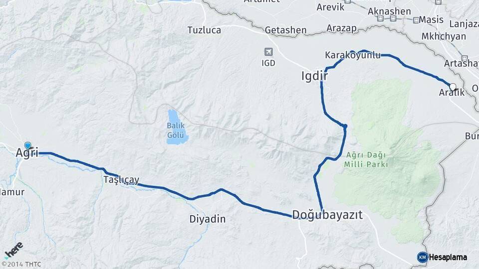 Ağrı Aralık Iğdır Arası Kaç Km - Yol Haritası