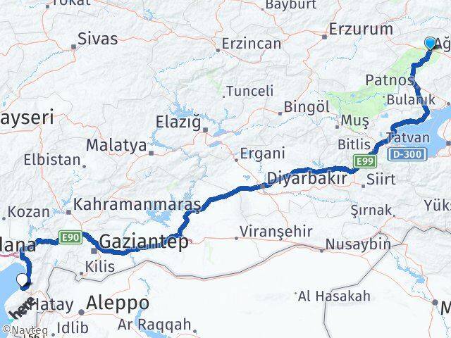 Ağrı Arsuz Hatay Arası Kaç Km - Yol Haritası