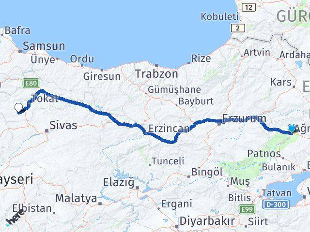 Ağrı Artova Tokat Arası Kaç Km - Yol Haritası