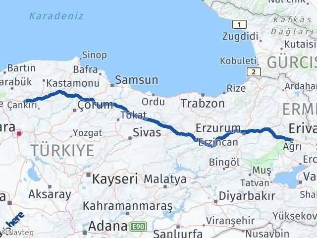 Ağrı Atkaracalar Çankırı Arası Kaç Km - Yol Haritası