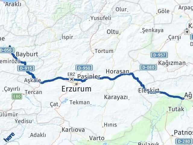 Ağrı Aydıntepe Bayburt Arası Kaç Km - Yol Haritası