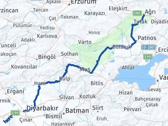 Ağrı Bağlar Diyarbakır Arası Kaç Km - Yol Haritası