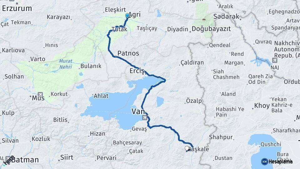Ağrı Başkale Van Arası Kaç Km - Yol Haritası