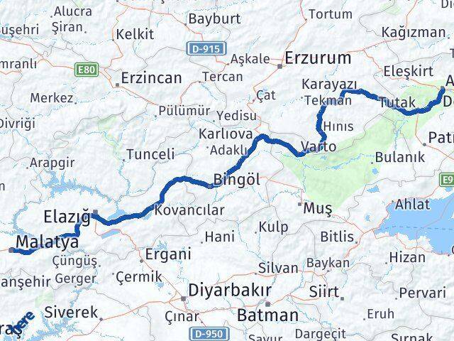 Ağrı Battalgazi Malatya Arası Kaç Km - Yol Haritası