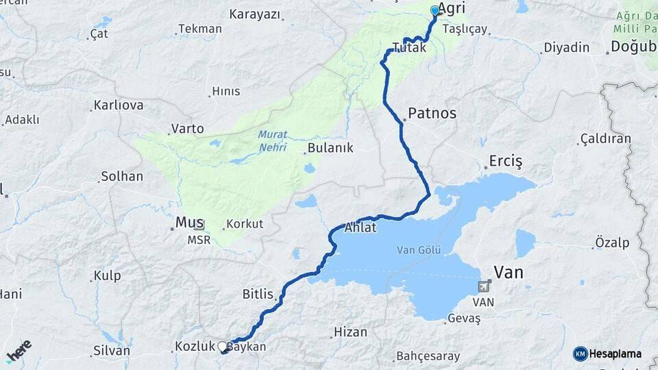 Ağrı Baykan Siirt Arası Kaç Km - Yol Haritası