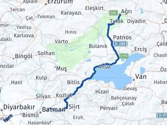 Ağrı Beşiri Batman Arası Kaç Km - Yol Haritası