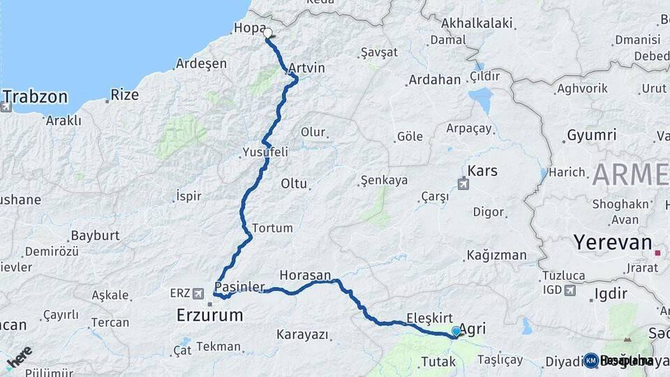Ağrı Borçka Artvin Arası Kaç Km - Yol Haritası