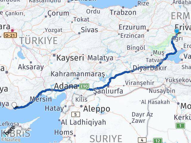 Ağrı Bozyazı Mersin Arası Kaç Km - Yol Haritası