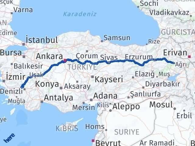 Ağrı Buharkent Aydın Arası Kaç Km - Yol Haritası