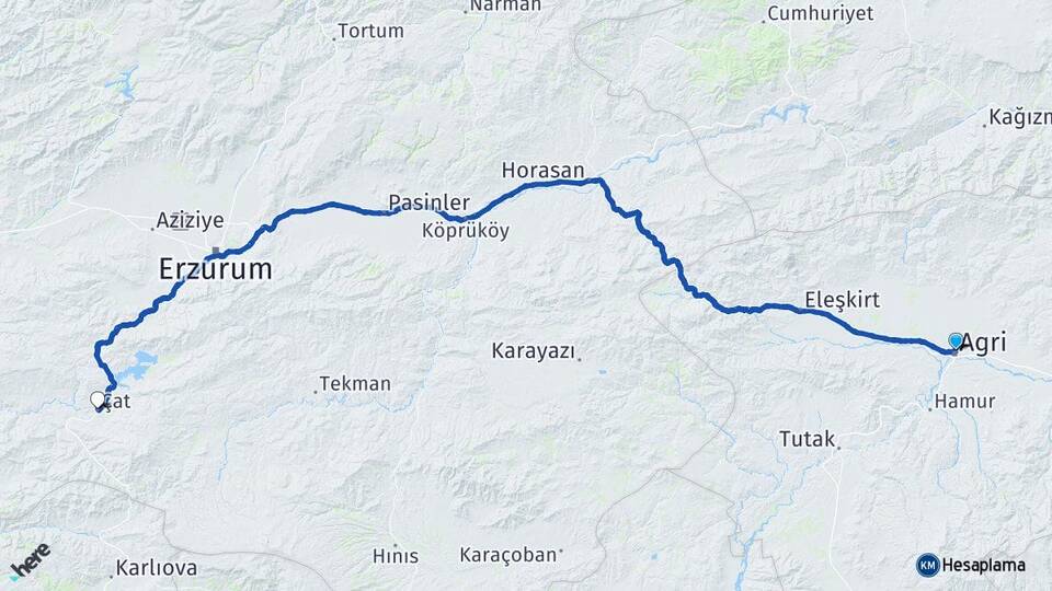 Ağrı Çat Erzurum Arası Kaç Km - Yol Haritası