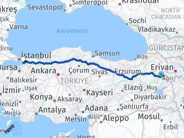 Ağrı Çayırova Kocaeli Arası Kaç Km - Yol Haritası