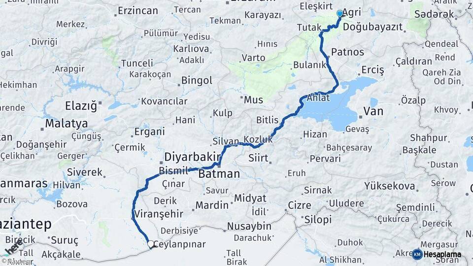 Ağrı Ceylanpınar Şanlıurfa Arası Kaç Km - Yol Haritası
