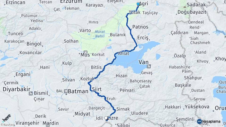 Ağrı Cizre Şırnak Arası Kaç Km - Yol Haritası