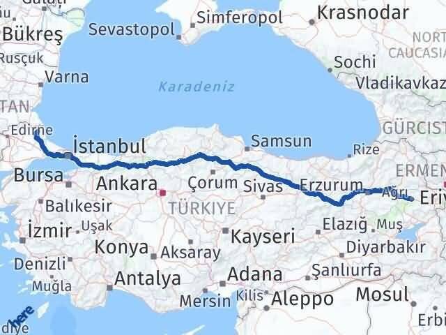 Ağrı Demirköy Kırklareli Arası Kaç Km - Yol Haritası