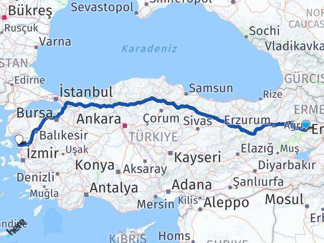 Ağrı Dikili İzmir Arası Kaç Km - Yol Haritası