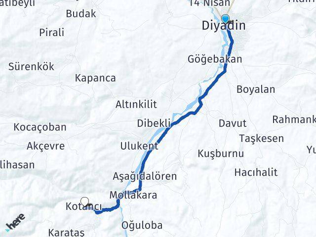 Ağrı Diyadin Kotancı Diyadin Arası Kaç Km - Yol Haritası