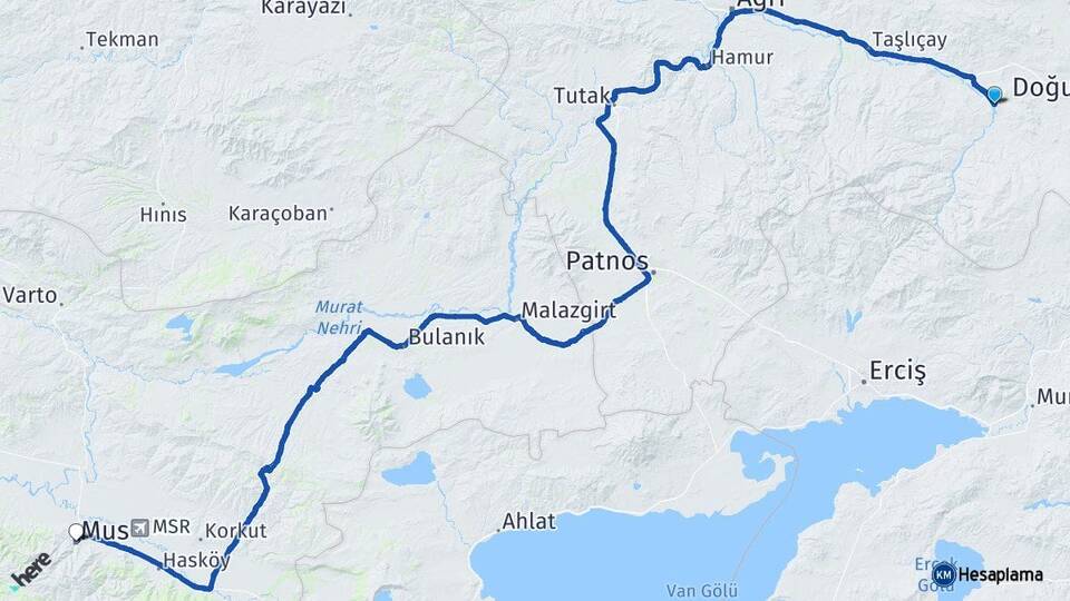 Ağrı Diyadin Muş Arası Kaç Km - Yol Haritası